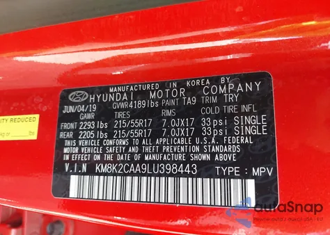 2020 Hyundai Kona Sel from USA, damaged, VIN KM8K2CAA9LU398443